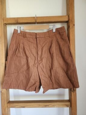 Steve Madden Brown Pinstripe Pleated High-Rise Shorts - Size Med